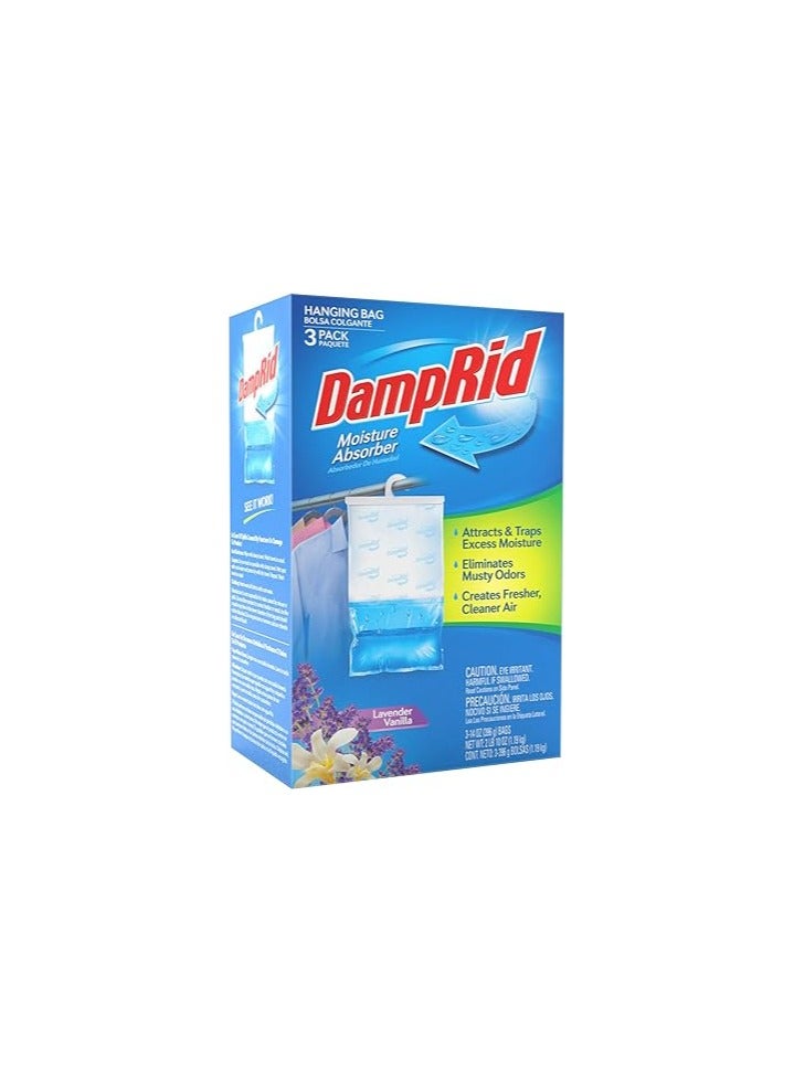 DampRid Lavender Vanilla Hanging Moisture Absorber, 3 Pack, for Fresher, Cleaner Air in Closets