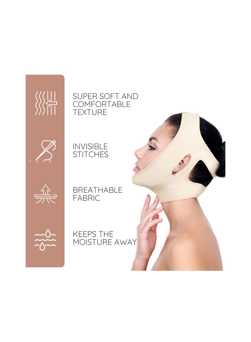 Neck Chin Compression Garment Strap Bandage, Face Slimmer, Double Chin Wrap (M, Beige)