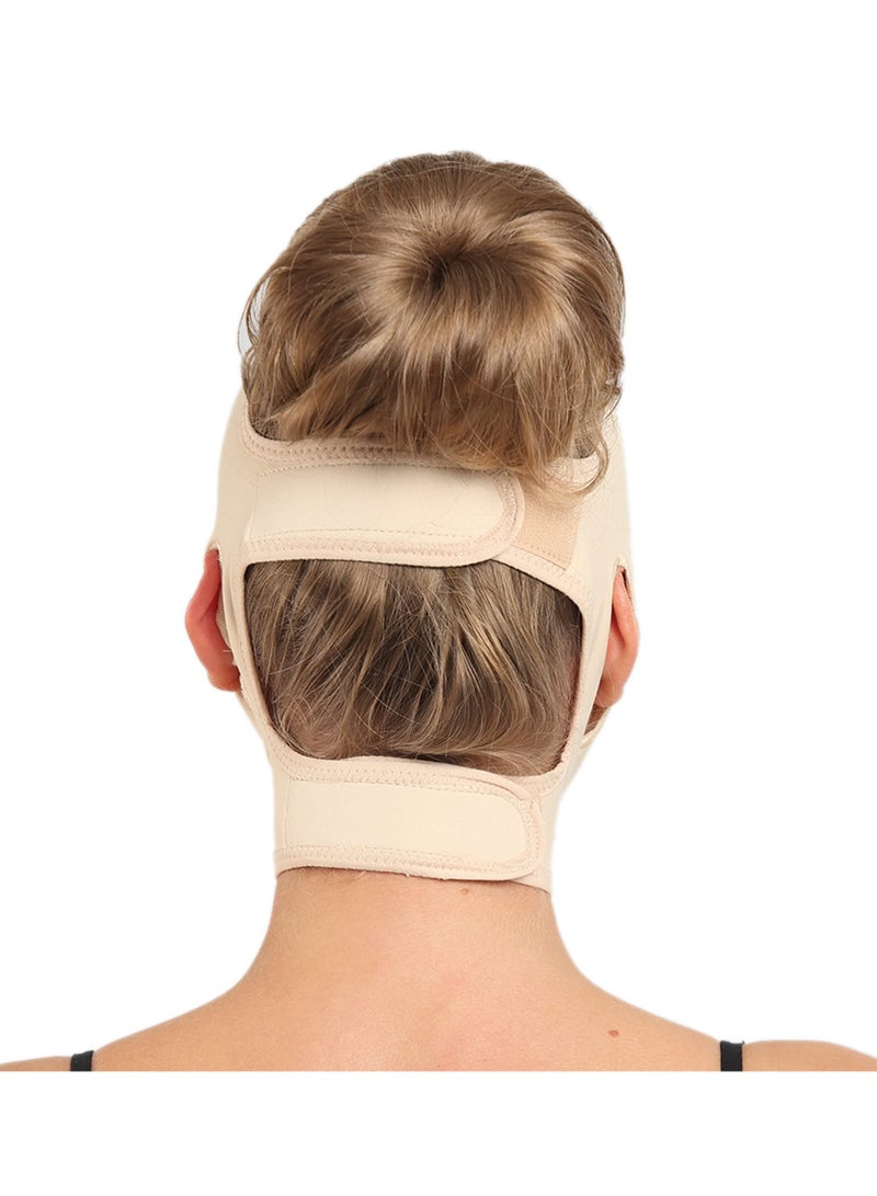 Neck Chin Compression Garment Strap Bandage, Face Slimmer, Double Chin Wrap (M, Beige)