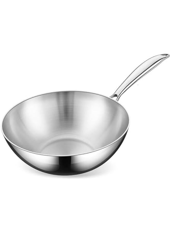 stainless steel skillet non-stick pan deep fry pan wok deep fry pan commercial conical pan stir fry pan three-layer dishwasher safe easy care gas fire induction safe professional grade pan for home