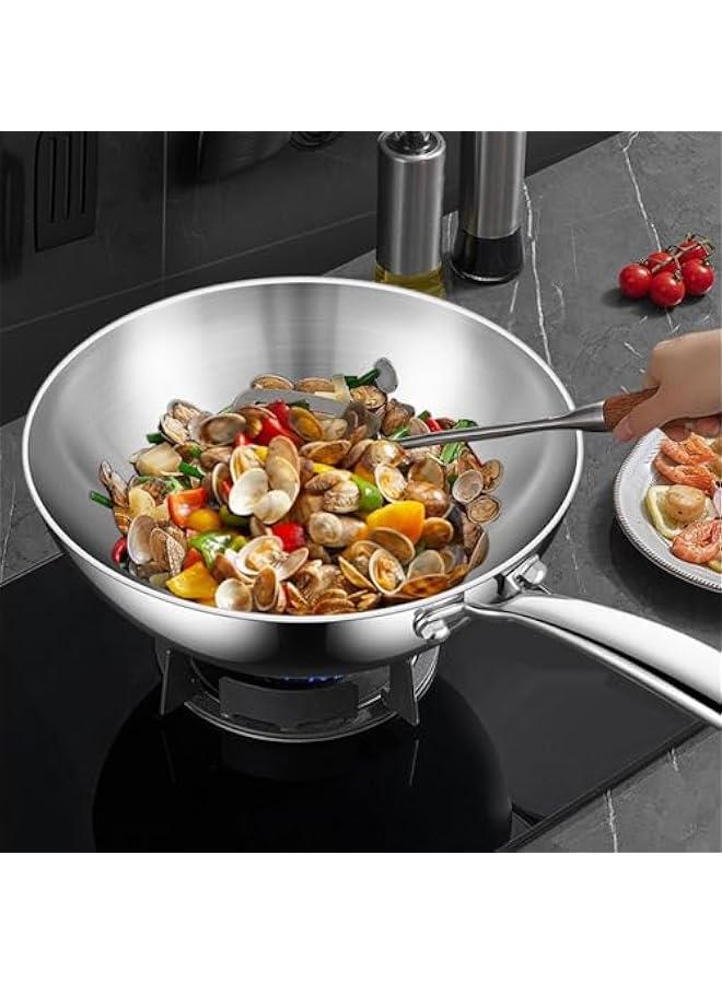 stainless steel skillet non-stick pan deep fry pan wok deep fry pan commercial conical pan stir fry pan three-layer dishwasher safe easy care gas fire induction safe professional grade pan for home