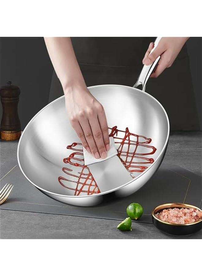 stainless steel skillet non-stick pan deep fry pan wok deep fry pan commercial conical pan stir fry pan three-layer dishwasher safe easy care gas fire induction safe professional grade pan for home