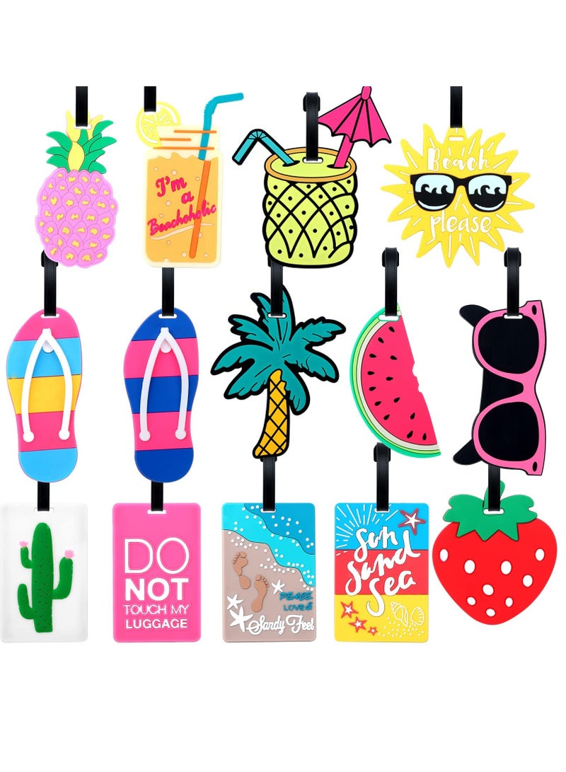 14-Pack Waterproof Luggage Tags with Colorful Loops - Summer Beach Vacation Themed ID Tags for Men, Women, and Kids Travel Suitcases and Bags. Perfect for Easy Identification!