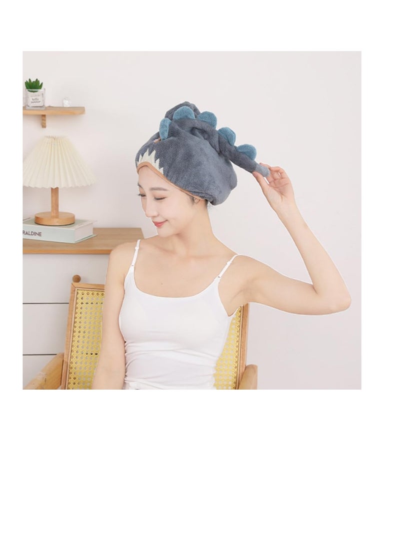 Adorable Dinosaur Hair Dryer Hat Set, Quick Dry Microfiber Towel Wrap for Women, Anti Frizz Hair Turban in Blue and Pink, Perfect for All Hair Types