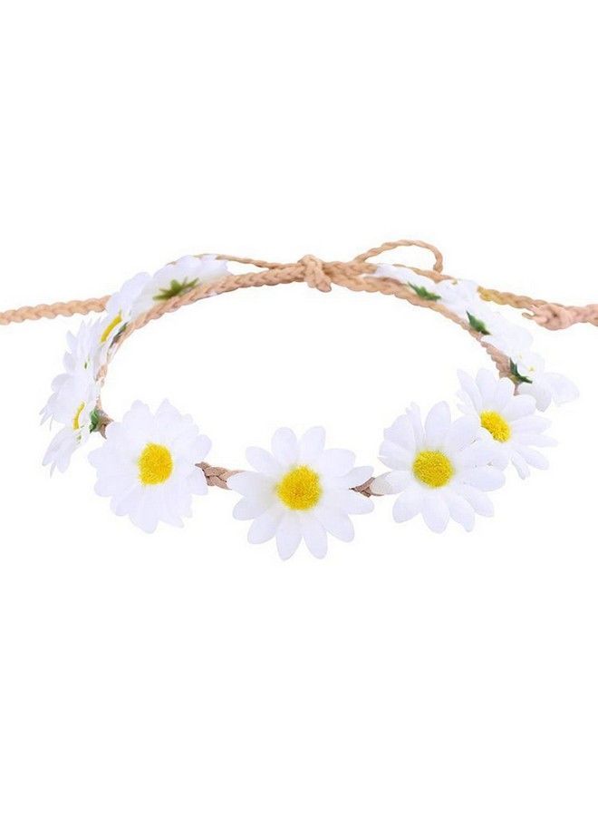 3Pcs Adjustable White Boho Daisy Flower Sunflower Headband Floral Crown Wreath Beach Festival Party Wedding Hippie Costume Hair Rope Styling Tool