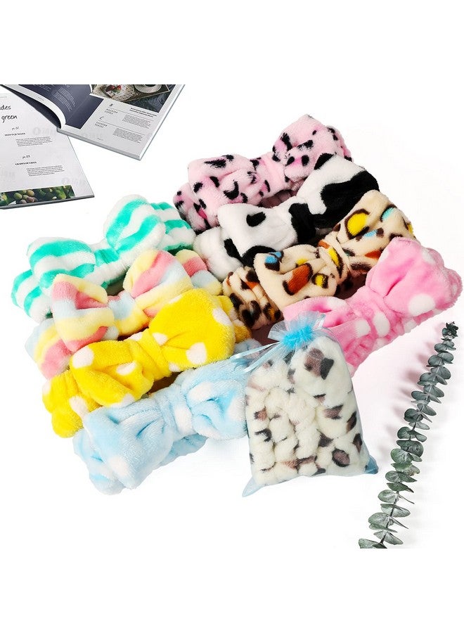 Spa Headband Bow Facial Makeup Headband(9 Pcs) Soft Headband For Shower Washing Face Extra Add 5 Gift Bags Nice Gifts For Women Girls.