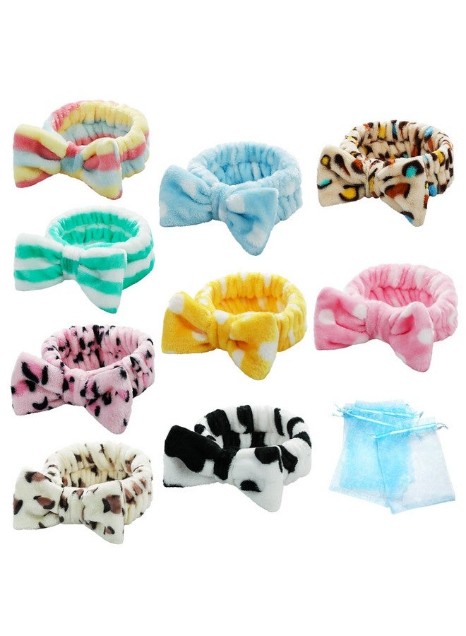 Spa Headband Bow Facial Makeup Headband(9 Pcs) Soft Headband For Shower Washing Face Extra Add 5 Gift Bags Nice Gifts For Women Girls.