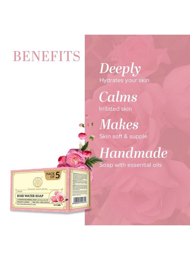 Ayurvedic Rosewater Handmade Soap| Hyderated & Nourishes Skin| (Pack Of 5) (5X125 G) (625 G)