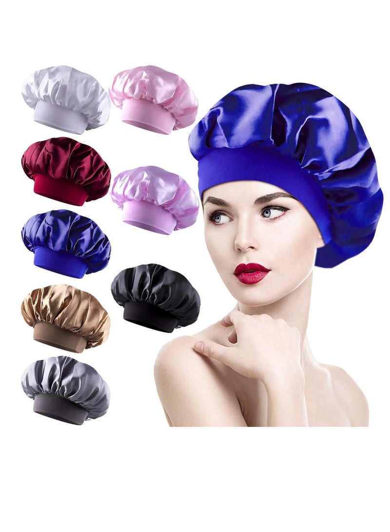 8 Pieces Sleep Caps Women Satin Bonnets Sleeping Hair Loss Salon Night For Hat Shower