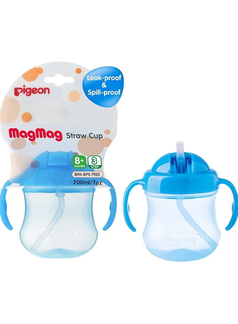 Pigeon Magmag Straw Cup Step 3, Leak Proof, Spill Proof, BPA Free, 8+ Months, Sky Blue, 200ml