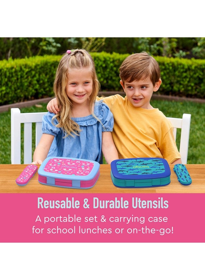 Kids Utensil Set Reusable Plastic Fork Spoon & Storage Case Bpafree Materials Easygrip Handles Dishwasher Safe Ideal For School Lunch Travel Outdoors (Rainbows And Butterflies)