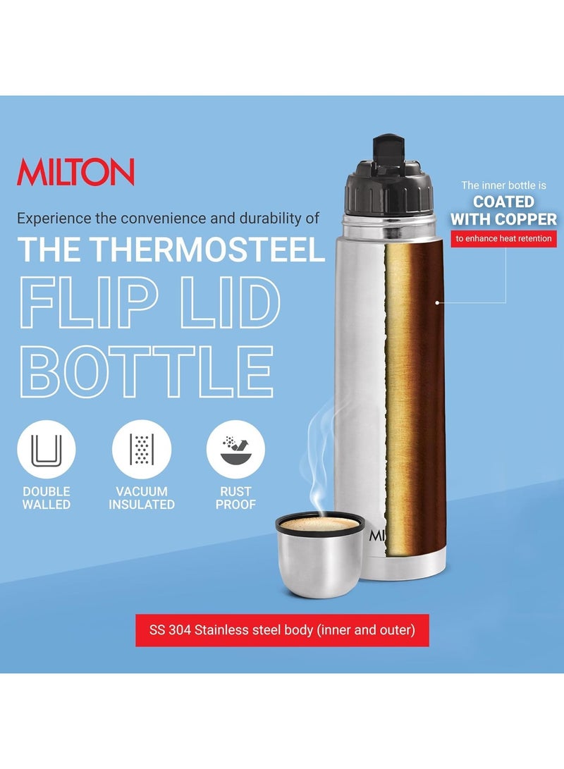 Milton Thermosteel Flip Lid Flask, 750 milliliters, Silver