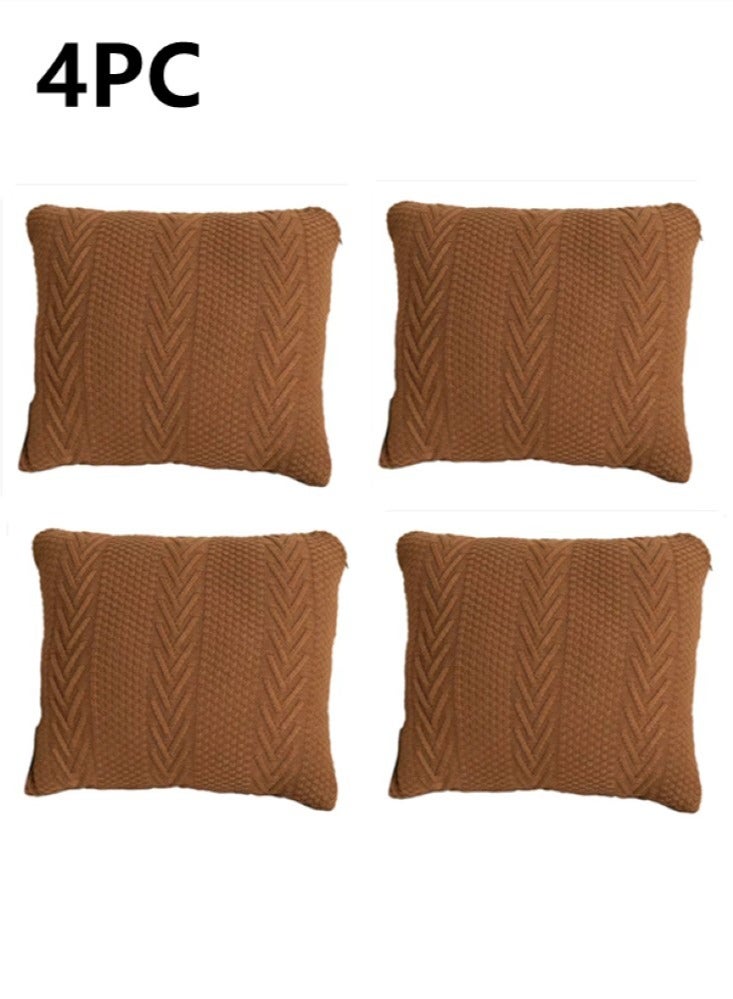 4-Piece Braid Pillow Cover Throw Pillowcase Sofa Pillow Cover Acrylic Fiber Brown 45x45 Centimeter