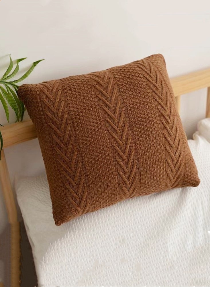 4-Piece Braid Pillow Cover Throw Pillowcase Sofa Pillow Cover Acrylic Fiber Brown 45x45 Centimeter