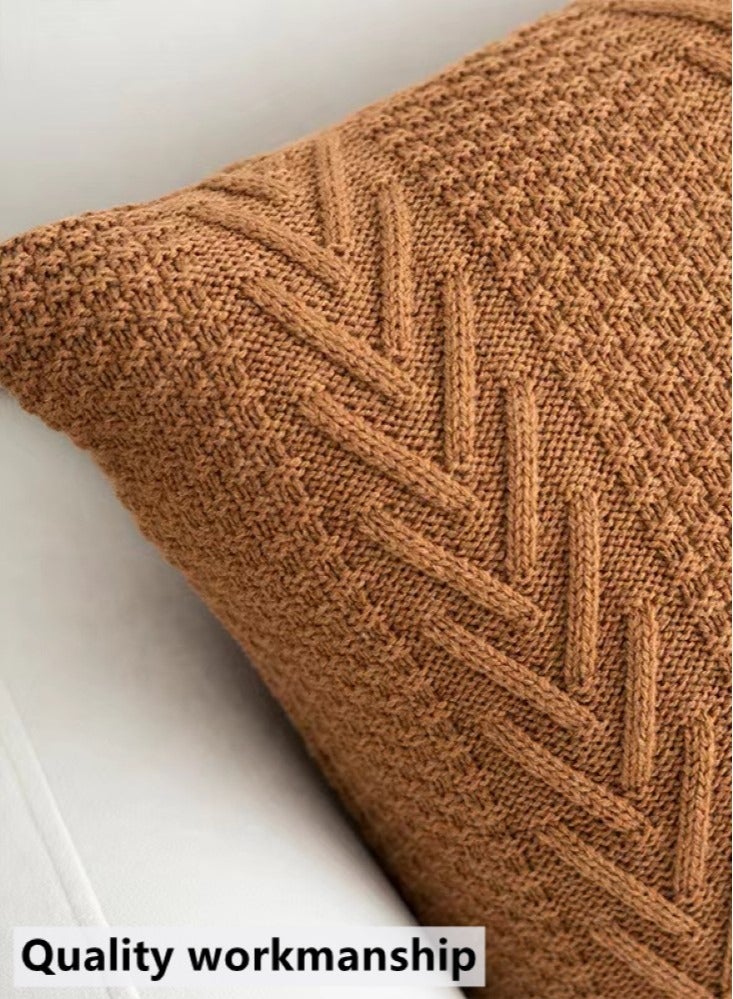 4-Piece Braid Pillow Cover Throw Pillowcase Sofa Pillow Cover Acrylic Fiber Brown 45x45 Centimeter