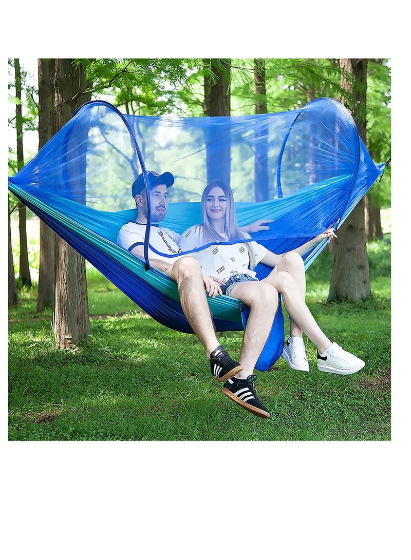 Lightweight Camping Hammock with Mosquito Net for Outdoor Adventures, Easy Setup Tree Straps Included, Perfect for Backpacking and Hiking, Blue Color