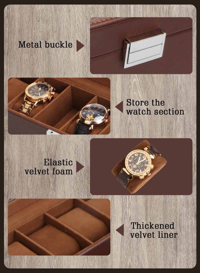 Watch Box for Men, 6 Slot Watch Display Case with Drawer, Mens Watch Case With Glass Lid, 2-Layer Jewelry and Watch Storage Watch Holder Organizer for Men Women -6 Slot, Espresso