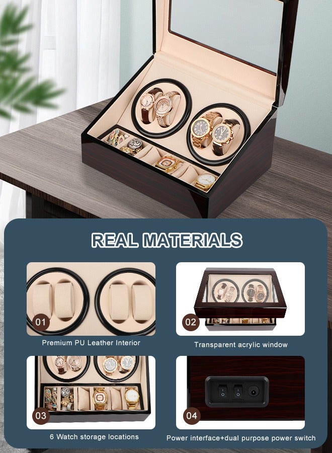 Technology Automatic Watch Winder,4+6 Automatic Watch Winder Storage Display Box,Quiet Mabuchi Motor,Luxury Watch Winder Case for Lady and Man Watches- AC Adapter (PU)