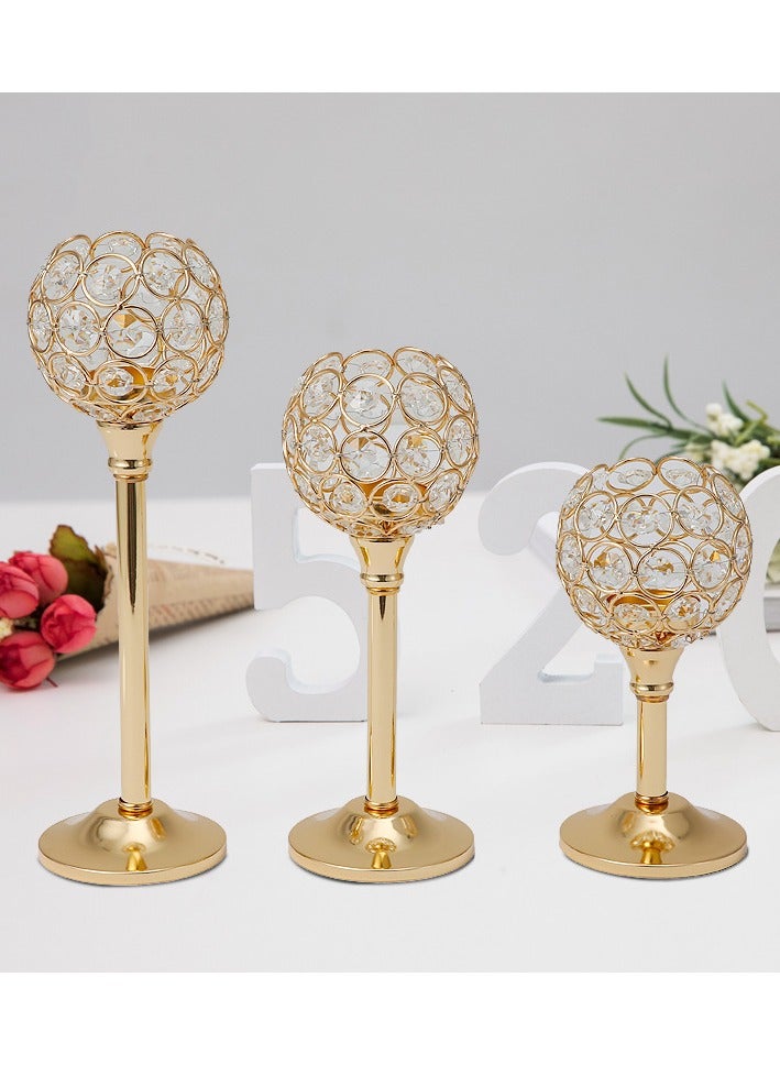 3-piece Golden Crystal Candlestick Set Home Candlelight Dinner Candlestick Decoration