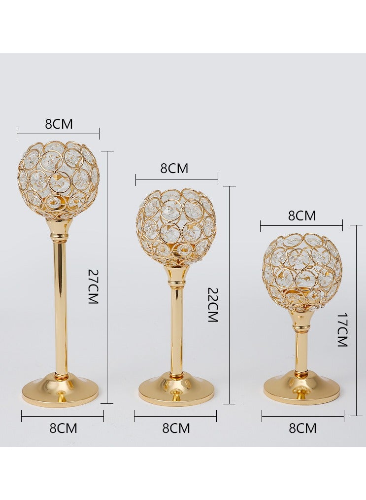 3-piece Golden Crystal Candlestick Set Home Candlelight Dinner Candlestick Decoration