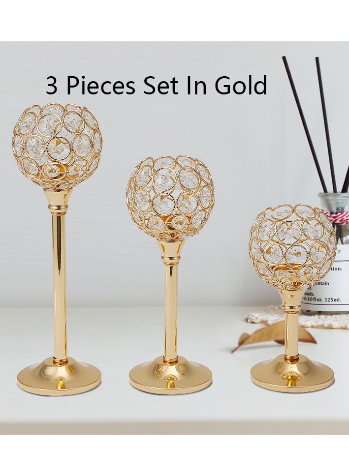 3-piece Golden Crystal Candlestick Set Home Candlelight Dinner Candlestick Decoration