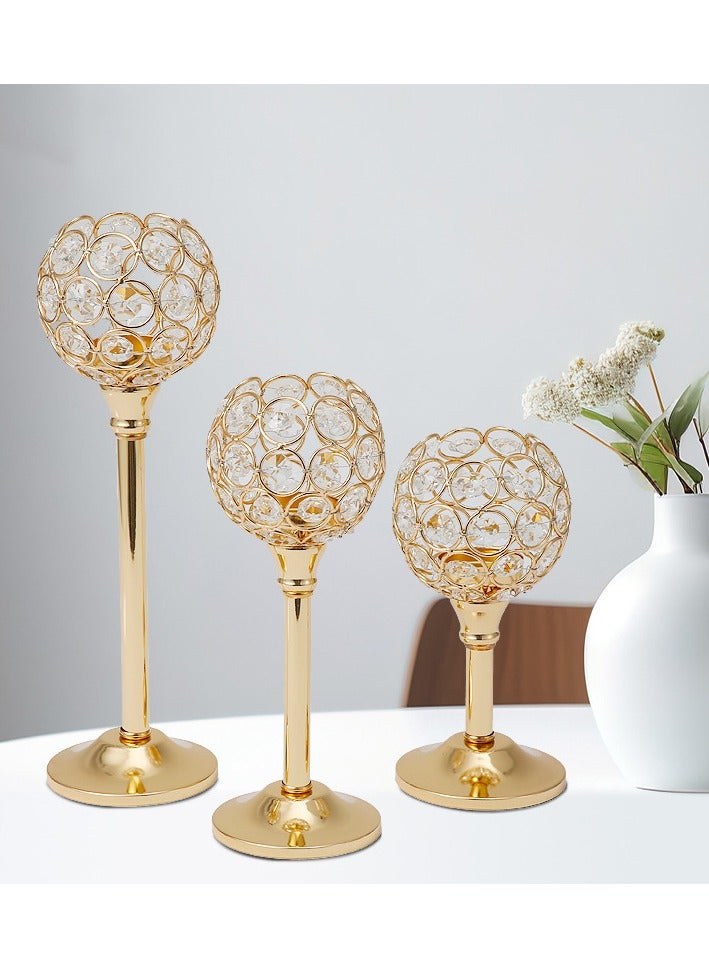 3-piece Golden Crystal Candlestick Set Home Candlelight Dinner Candlestick Decoration