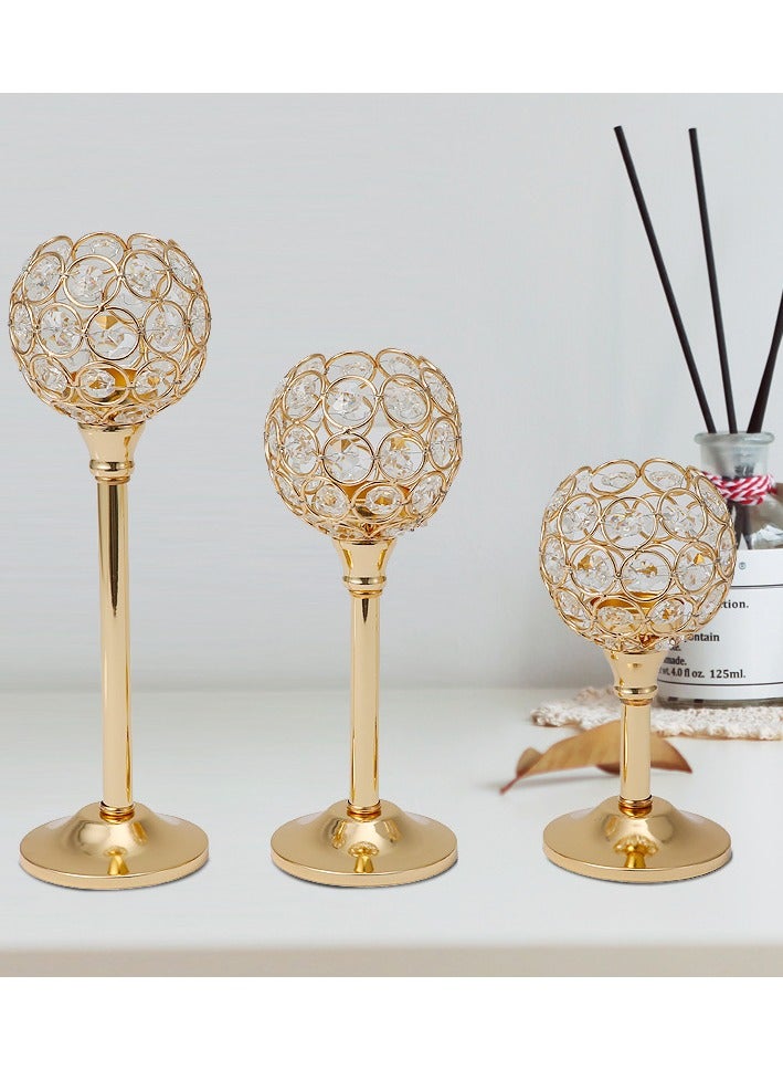 3-piece Golden Crystal Candlestick Set Home Candlelight Dinner Candlestick Decoration