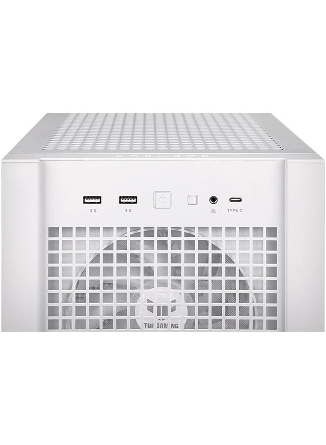 TUF Gaming GT302 aRGB Mid Tower Computer Case, 4x Pre-Installed Fan 140mm aRGB Fans, Up to 360mm Radiator & 7x Fan Support, 1x 3.5mm, 2x USB-A, & 1x USB-C I/O, White | 90DC00I3-B19000