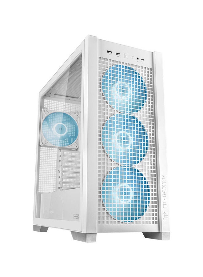 TUF Gaming GT302 aRGB Mid Tower Computer Case, 4x Pre-Installed Fan 140mm aRGB Fans, Up to 360mm Radiator & 7x Fan Support, 1x 3.5mm, 2x USB-A, & 1x USB-C I/O, White | 90DC00I3-B19000