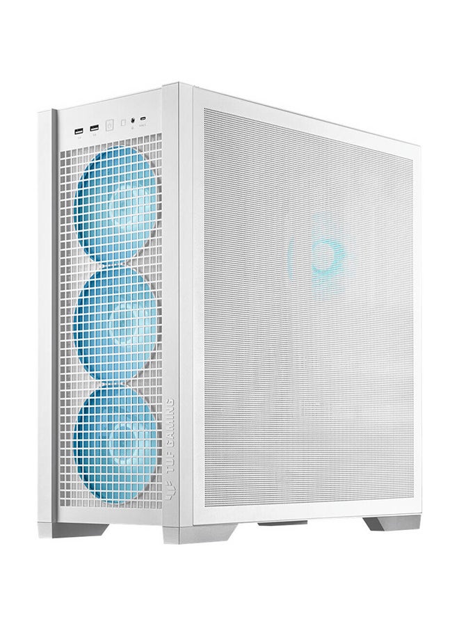 TUF Gaming GT302 aRGB Mid Tower Computer Case, 4x Pre-Installed Fan 140mm aRGB Fans, Up to 360mm Radiator & 7x Fan Support, 1x 3.5mm, 2x USB-A, & 1x USB-C I/O, White | 90DC00I3-B19000