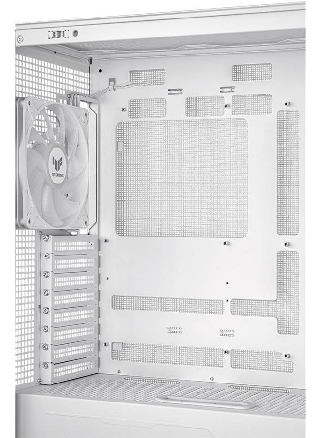 TUF Gaming GT302 aRGB Mid Tower Computer Case, 4x Pre-Installed Fan 140mm aRGB Fans, Up to 360mm Radiator & 7x Fan Support, 1x 3.5mm, 2x USB-A, & 1x USB-C I/O, White | 90DC00I3-B19000