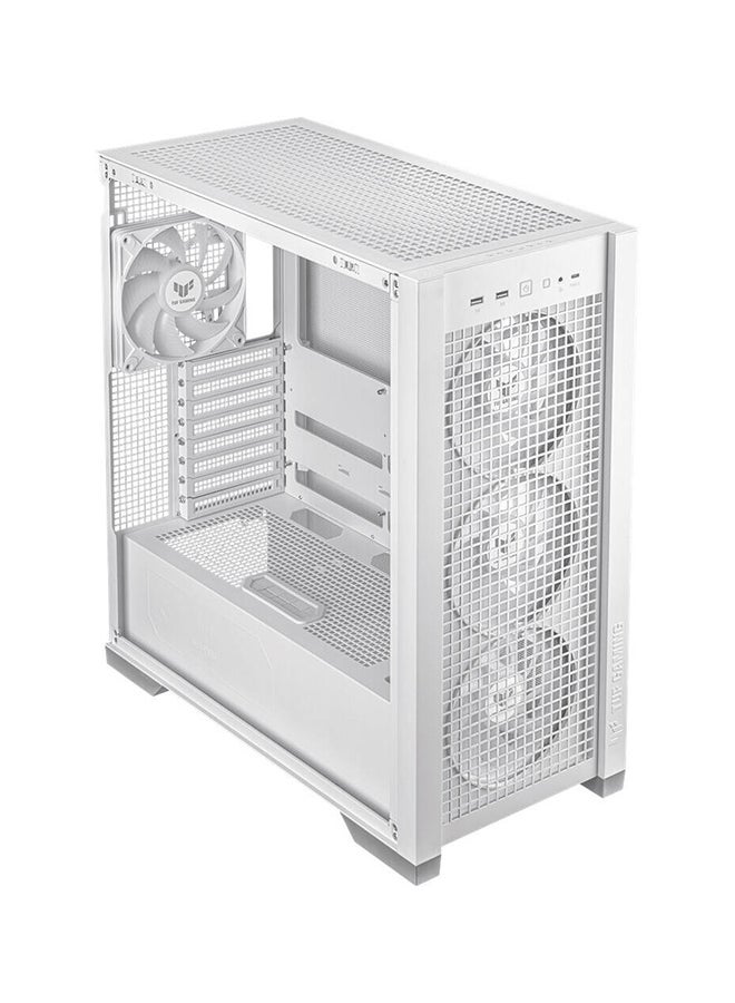 TUF Gaming GT302 aRGB Mid Tower Computer Case, 4x Pre-Installed Fan 140mm aRGB Fans, Up to 360mm Radiator & 7x Fan Support, 1x 3.5mm, 2x USB-A, & 1x USB-C I/O, White | 90DC00I3-B19000