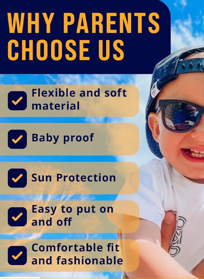 Baby Sunglasses with Adjustable Strap Polarized Sun Glasses Bendable Flexible Newborn UV Protection for Kids Toddler Infant Boys Girls Age 0-3 Black