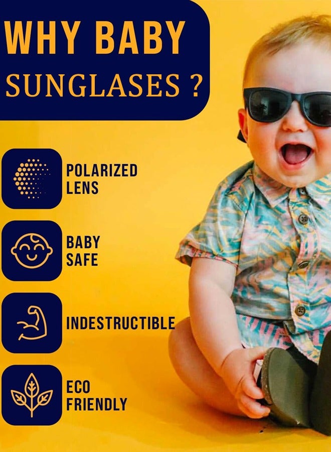 Baby Sunglasses with Adjustable Strap Polarized Sun Glasses Bendable Flexible Newborn UV Protection for Kids Toddler Infant Boys Girls Age 0-3 Black