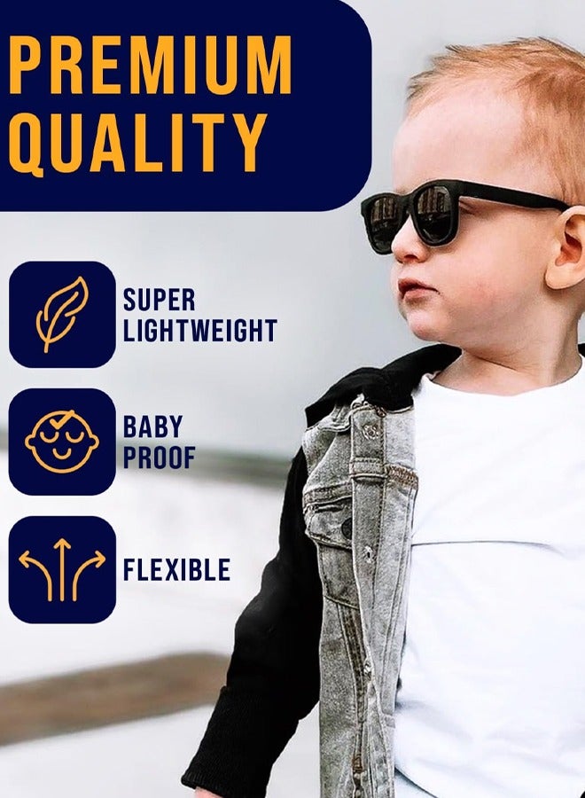 Baby Sunglasses with Adjustable Strap Polarized Sun Glasses Bendable Flexible Newborn UV Protection for Kids Toddler Infant Boys Girls Age 0-3 Black