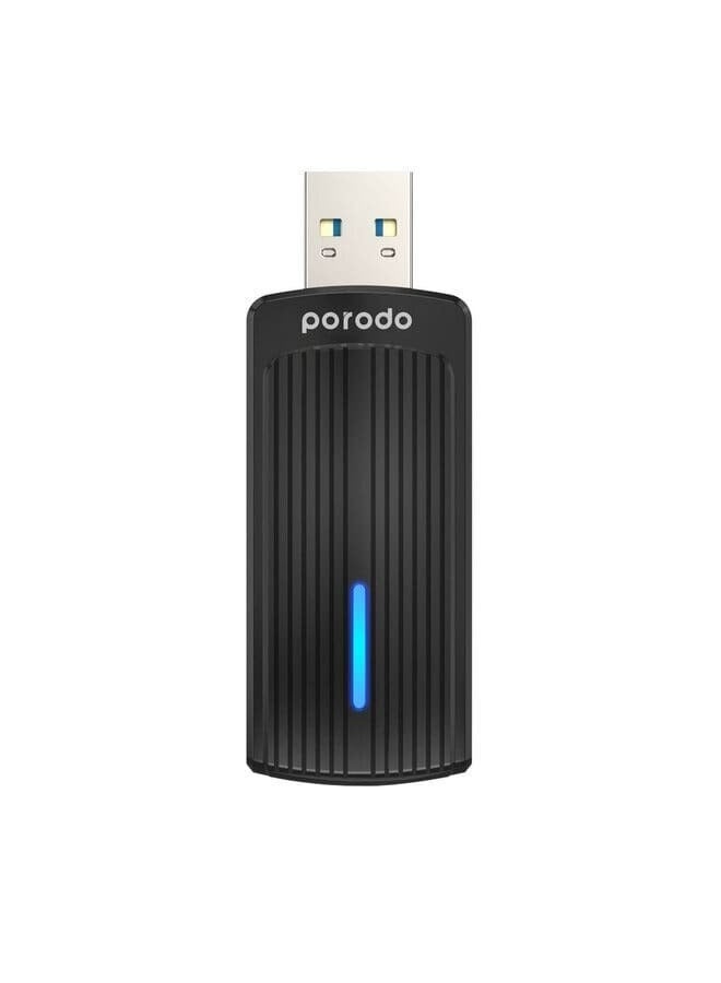 Dual Band WiFi 6 USB Adapter, 1800 Mbps, USB 3.0, 2dBI Antenna, Black