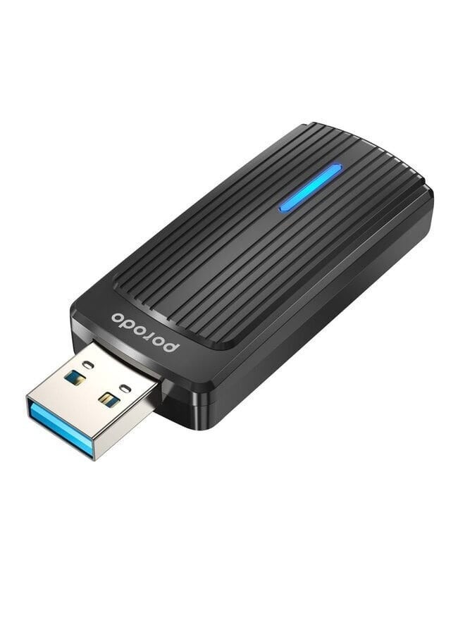 Dual Band WiFi 6 USB Adapter, 1800 Mbps, USB 3.0, 2dBI Antenna, Black