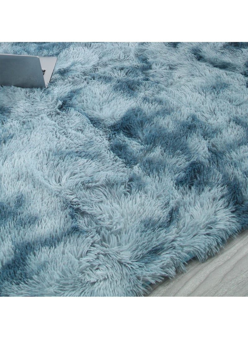 Soft Rugs Fluffy Carpets Tie-Dye Rugs for Living Room Bedroom Nursery Home Decor Non-Slip Machine Washable Carpet Home Decorative Carpet 100x160 cm Blue