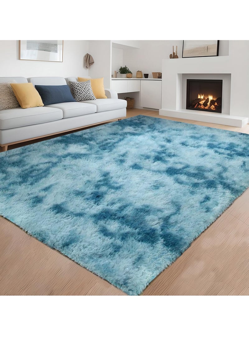 Soft Rugs Fluffy Carpets Tie-Dye Rugs for Living Room Bedroom Nursery Home Decor Non-Slip Machine Washable Carpet Home Decorative Carpet 100x160 cm Blue