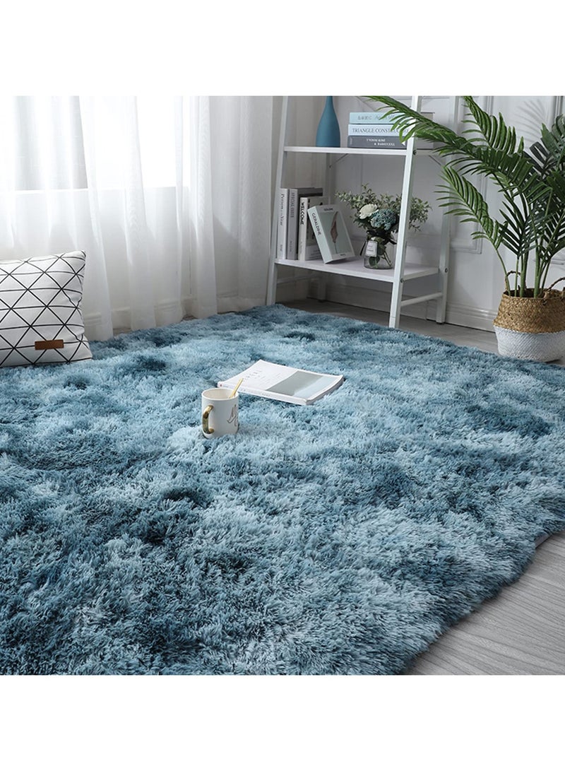 Soft Rugs Fluffy Carpets Tie-Dye Rugs for Living Room Bedroom Nursery Home Decor Non-Slip Machine Washable Carpet Home Decorative Carpet 100x160 cm Blue