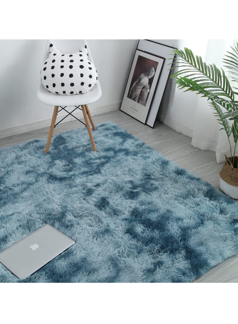 Soft Rugs Fluffy Carpets Tie-Dye Rugs for Living Room Bedroom Nursery Home Decor Non-Slip Machine Washable Carpet Home Decorative Carpet 100x160 cm Blue