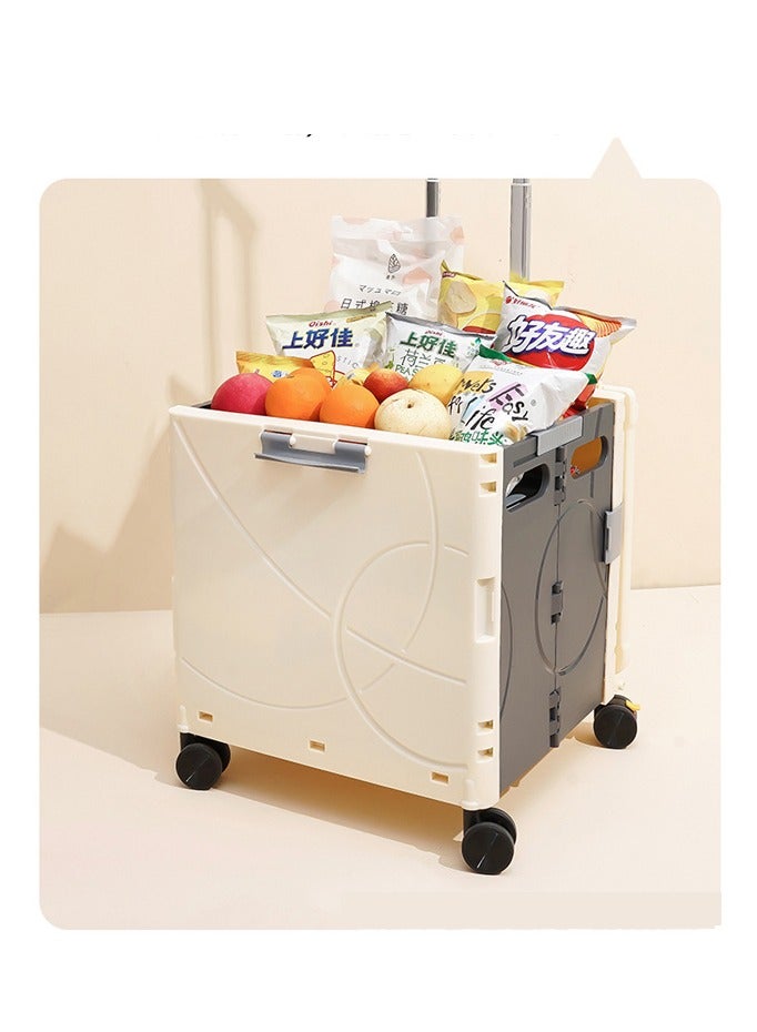 Portable supermarket folding shopping cart household universal wheel express grocery shopping cart load-bearing camping trolley 48L beige