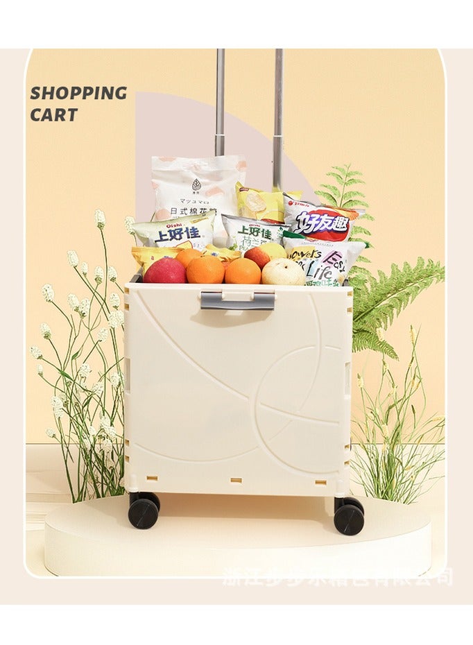 Portable supermarket folding shopping cart household universal wheel express grocery shopping cart load-bearing camping trolley 48L beige