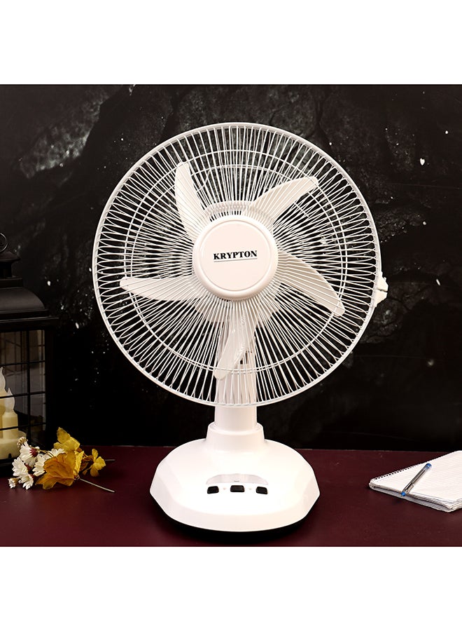 12 Inch Rechargeable Oscillating Fan With LED Night Light, Powerful Motor, 3 Speed, 6 Hours Continuous Working KNF6065 White
