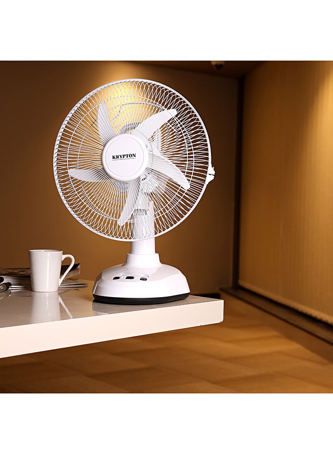 12 Inch Rechargeable Oscillating Fan With LED Night Light, Powerful Motor, 3 Speed, 6 Hours Continuous Working KNF6065 White