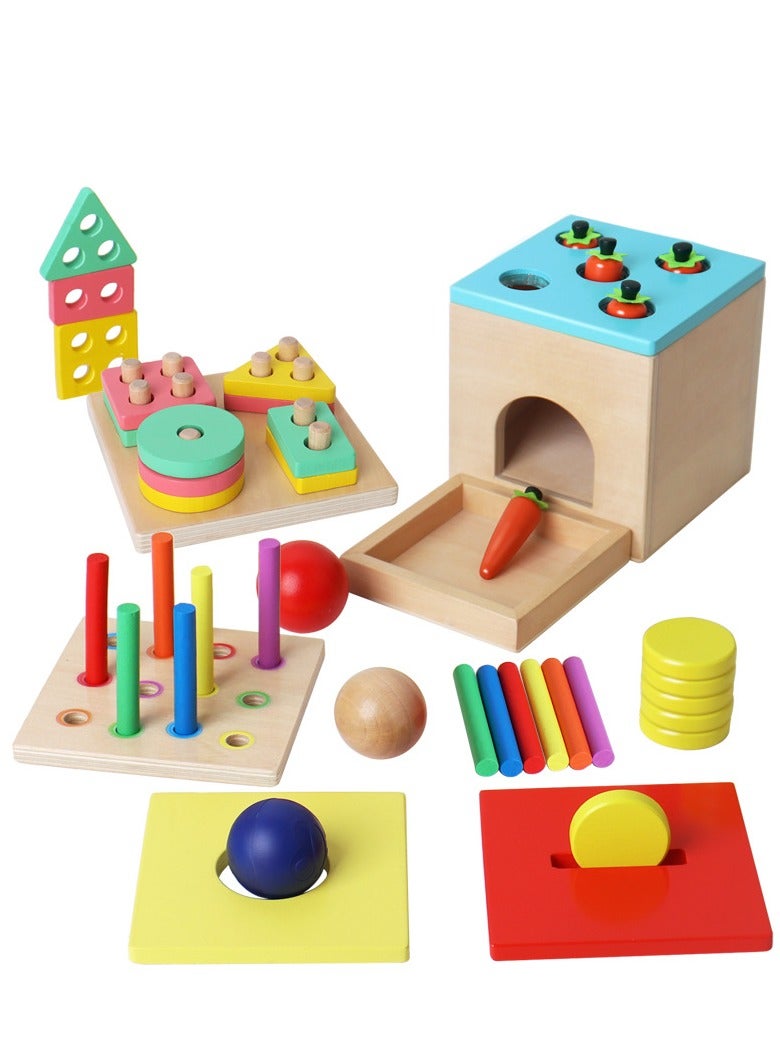 Wooden Children's Tapping Table, Montessori Early Education Five In One Toy Teaching Tool