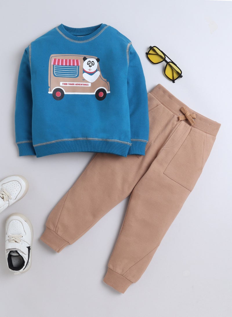 Cute Truck Printed Sweatshirt and Jogger 2 Pc set