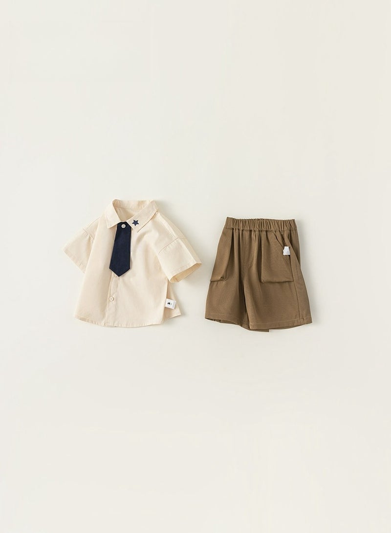 Boys' Tie Shirt, Baby Pants, Children's Set, College Style Two-Piece Set