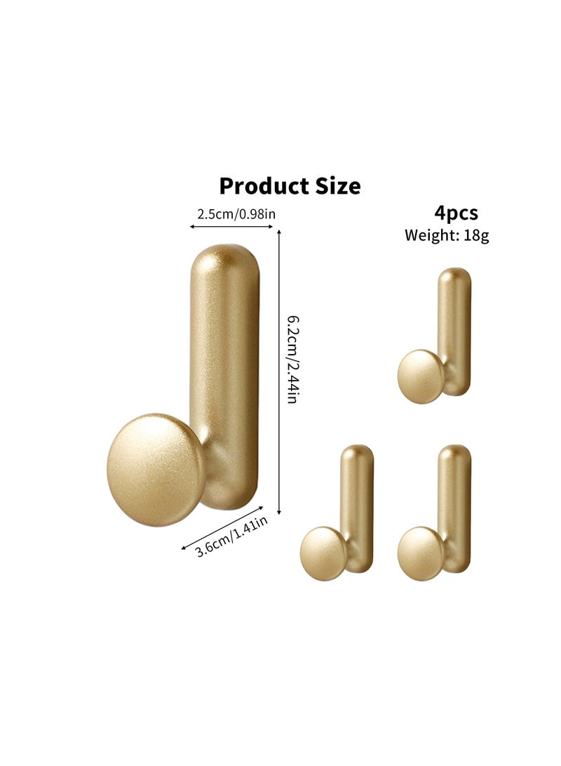 Circular Single Hook, 4 Pcs Aluminium Alloy Hook, Screws Chrome Wall Mounted Hooks for Hanging Hat Tie Clothes Towel, Metal Retro Cloth Hanger Bedroom Bathroom Kitchen with 2 Screws (Gold)