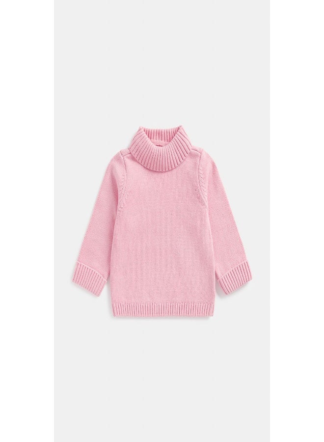 Pink Roll Neck Knitted Jumper